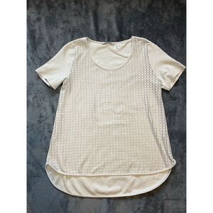 Soft Surroundings Blouse‎ Beige Short Sleeve Suede Feel Woman's Size XS